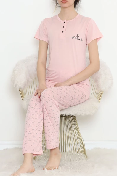 Düğmeli Pijama Takımı Pudra2 - 704.1287. - Resim 3