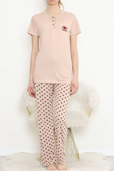 Düğmeli Pijama Takımı Bej - 704.1287. ürün görseli 1