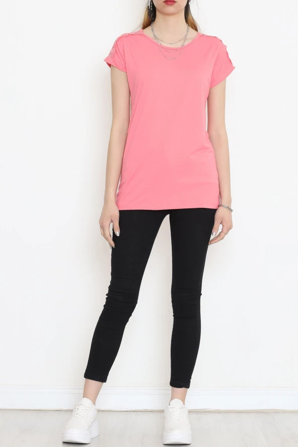 Omuz Dantelli Bluz Pembe - 18151.599. - Resim 2