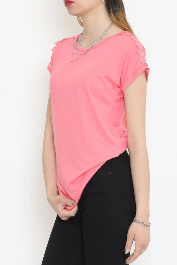 Omuz Dantelli Bluz Pembe - 18151.599. - Resim 3