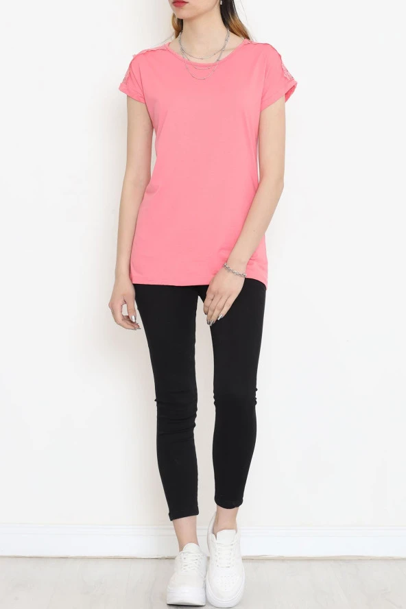 Omuz Dantelli Bluz Pembe - 18151.599. - Resim 4