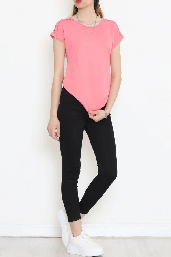 Omuz Dantelli Bluz Pembe - 18151.599. - Resim 5