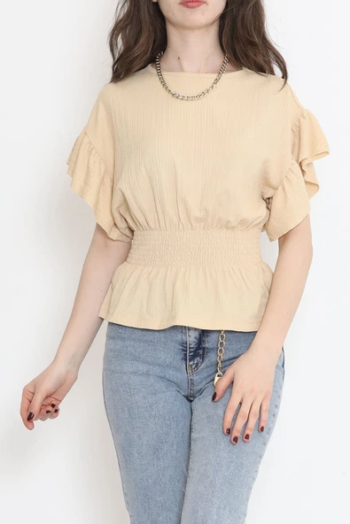 Bel Lastikli Bluz Bej - 2490.555. - Resim 5