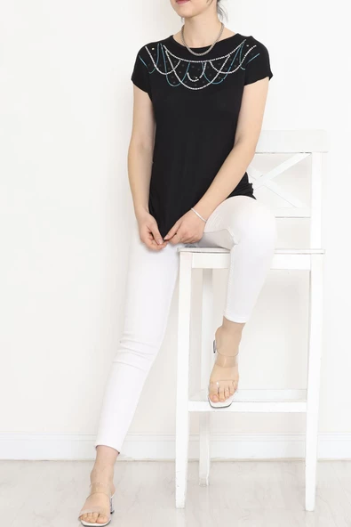 Pul Detaylı Bluz Siyah - 17143.599. - Resim 3