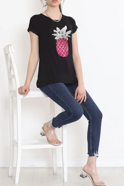 Ananas Pullu Bluz Siyah - 17125.599. - Resim 2