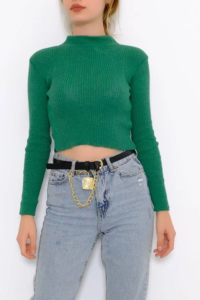 Yarım Balıkçı Crop Triko Yeşil - 885.1319. ürün görseli 1