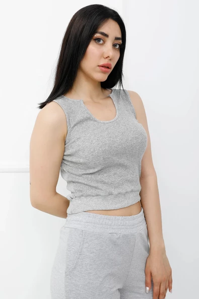 Askılı U Yaka Crop Bady Gri - P-020500 - Resim 2