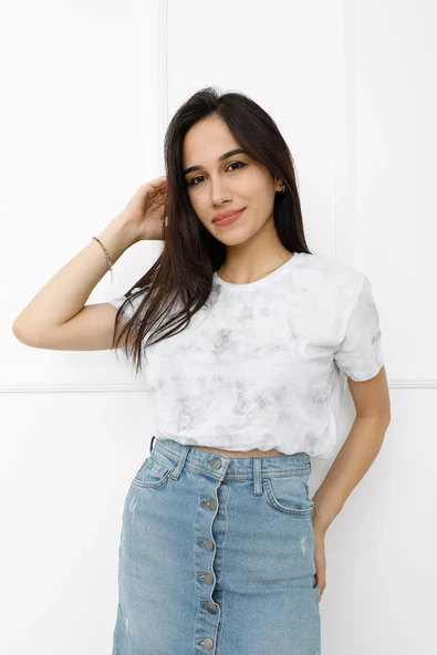 Batik Desenli Crop Açık Gri - 411.0311. ürün görseli 1