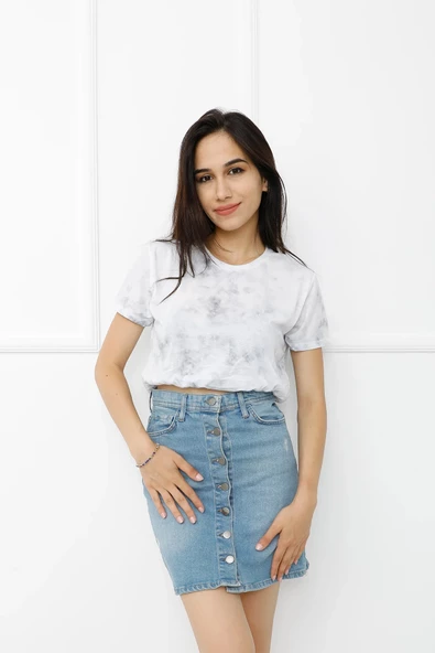 Batik Desenli Crop Açık Gri - 411.0311. - Resim 2