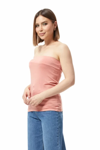 Straplez Bluz Şeftali - 0015.138 - Resim 3