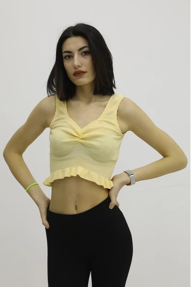 Bel Lastikli Triko Bluz Hardal - P-019708 - Resim 2