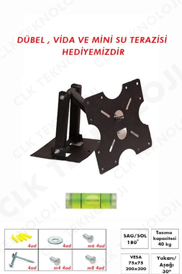 Sharp 27'' Inç 68 Ekran Uyumlu Çift Kollu Televizyon Hareketli Duvar Askı Aparatı LCD LED ürün görseli 1