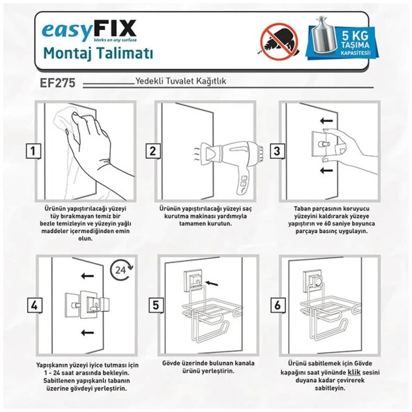 Tekno Tel EF-252 Yapışkanlı Banyo 4 lü Askı Bornozluk Krom - Resim 3