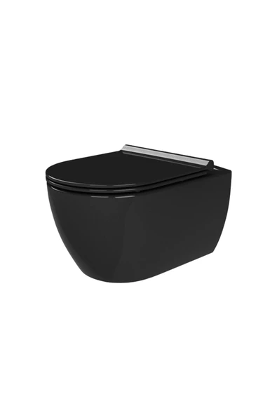 Turkuaz City Kanalsız Mat Siyah Asma Klozet SET002073, Turkuaz City Bella Duroplast Yavaş Kapak ürün görseli 1