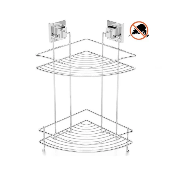 Tekno Tel EF-253 Yapışkanlı 2 Katlı Köşelik Banyo Rafı Krom ürün görseli 1