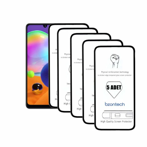 Bzontech Samsung Galaxy A31 ile Uyumlu Ekran Koruyucu Tam Kaplayan 5li Set ürün görseli 1
