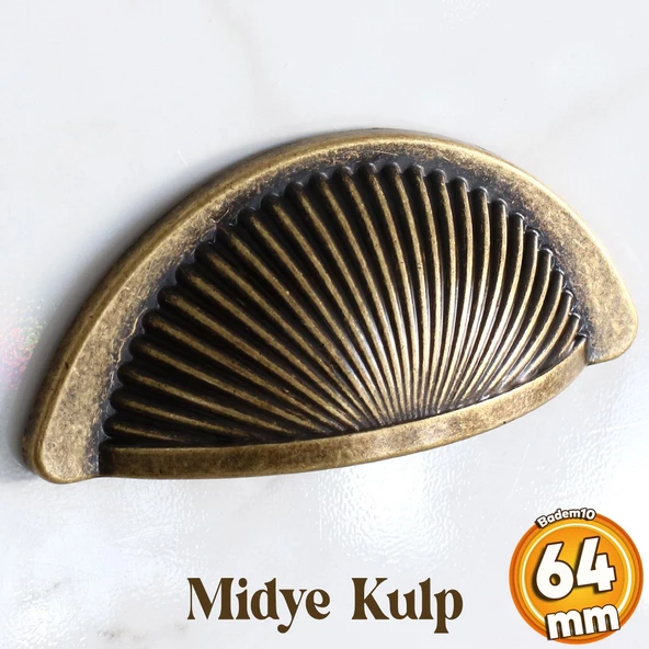 Yelken Midye Tas Çanak 64 mm Düğme Eskitme AntikSarı Mobilya Mutfak Dolap Kulpu Kulbu Kulpları ürün görseli 1