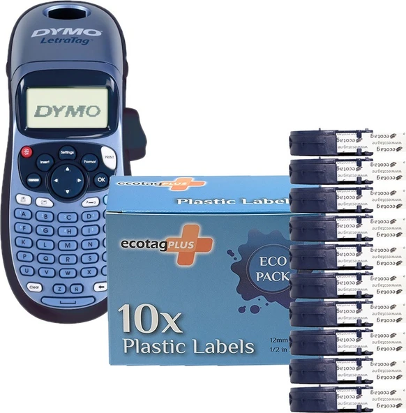 Dymo Letratag Etiket Yazıcı ve Ecotag Muadil Plastik Yedek Şerit Etiket 10 Lu Paket (BEYAZ) ürün görseli 1