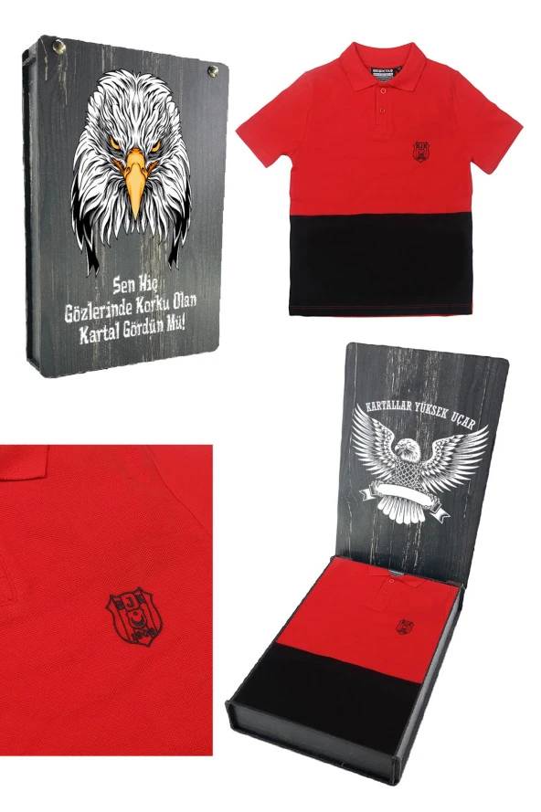 Beşiktaş Orijinal Polo Yaka Çocuk T-shirt Hediyelik Ahşap Kutulu ürün görseli 1