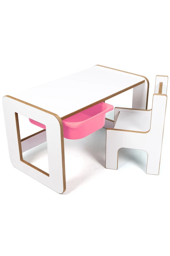 Çocuk Oyun, Aktivite ve Etkinlik Masası, Beyaz-Pembe, 18mm 1.Sınıf MDF ürün görseli 1