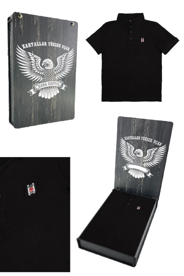 Beşiktaş Orijinal Polo Yaka Çocuk T-shirt Hediyelik Ahşap Kutulu ürün görseli 1