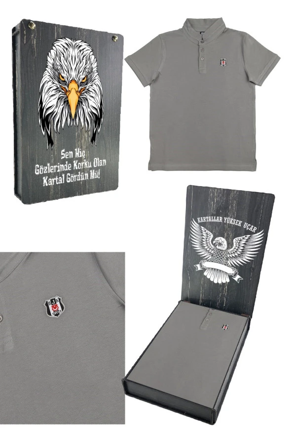 Beşiktaş Orijinal Polo Yaka Çocuk T-shirt Hediyelik Ahşap Kutulu ürün görseli 1