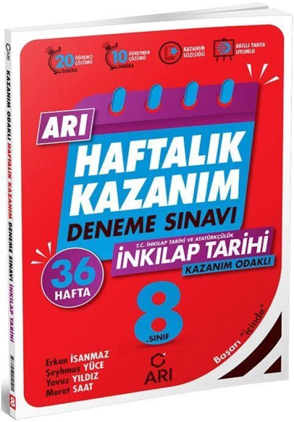 8. Sınıf T.C. İnkılap Tarihi ve Atatürkçülük Haftalık Kazanım Denemeleri Arı Yayıncılık ürün görseli 1