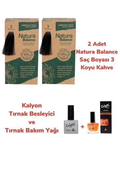 NATURA BALANCE SAÇ BOYASI 3 KOYU KAHVE 2 ADET + KALYON TIRNAK BESLEYİCİ VE BAKIM YAĞI ürün görseli 1
