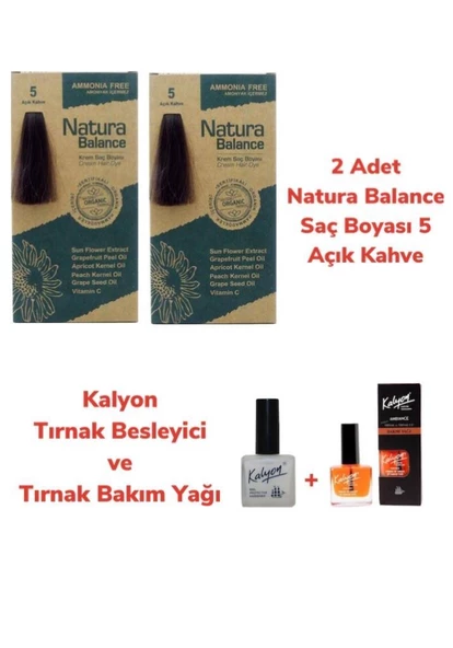 NATURA BALANCE SAÇ BOYASI 5 AÇIK KAHVE 2 ADET + KALYON TIRNAK BESLEYİCİ VE BAKIM YAĞI ürün görseli 1
