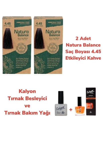 NATURA BALANCE SAÇ BOYASI 4.45 ETKİLEYİCİ KAHVE 2 ADET + KALYON TIRNAK BESLEYİCİ VE BAKIM YAĞI ürün görseli 1