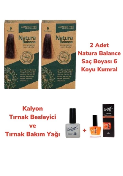 NATURA BALANCE SAÇ BOYASI 6 KOYU KUMRAL 2 ADET + KALYON TIRNAK BESLEYİCİ VE BAKIM YAĞI ürün görseli 1