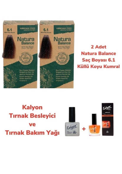 NATURA BALANCE SAÇ BOYASI 6.1 KÜLLÜ KOYU KUMRAL 2 ADET + KALYON TIRNAK BESLEYİCİ VE BAKIM YAĞI ürün görseli 1