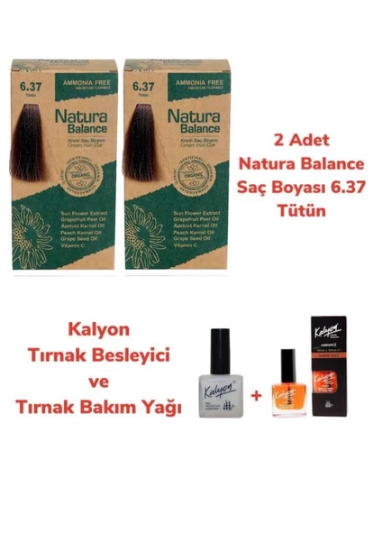 NATURA BALANCE SAÇ BOYASI 6.37 TÜTÜN 2 ADET + KALYON TIRNAK BESLEYİCİ VE BAKIM YAĞI ürün görseli 1