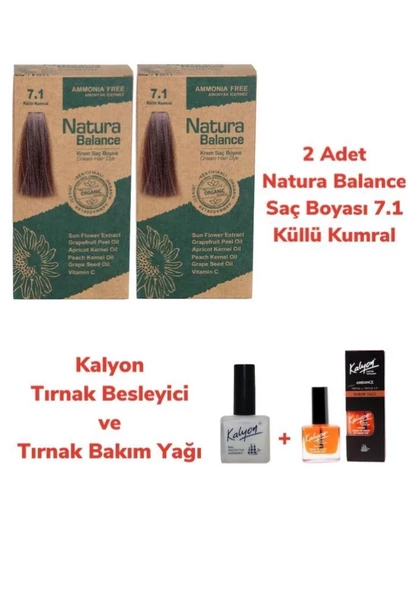 NATURA BALANCE SAÇ BOYASI 7.1 KÜLLÜ KUMRAL 2 ADET + KALYON TIRNAK BESLEYİCİ VE BAKIM YAĞI ürün görseli 1