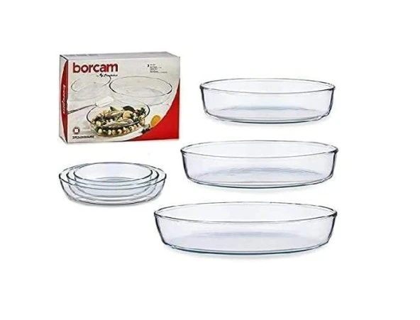 Paşabahçe oval borcam tepsi seti 3 lü borcam seti takımı 3 boy ürün görseli 1