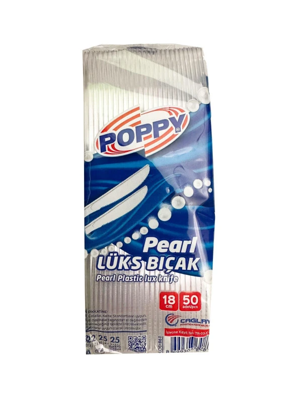 Poppy Plastik Tek Kullanımlık Lüks Bıçak - 18 Cm. - 3.40 Gram - Şeffaf - 50 Adetlik Paket ürün görseli 1