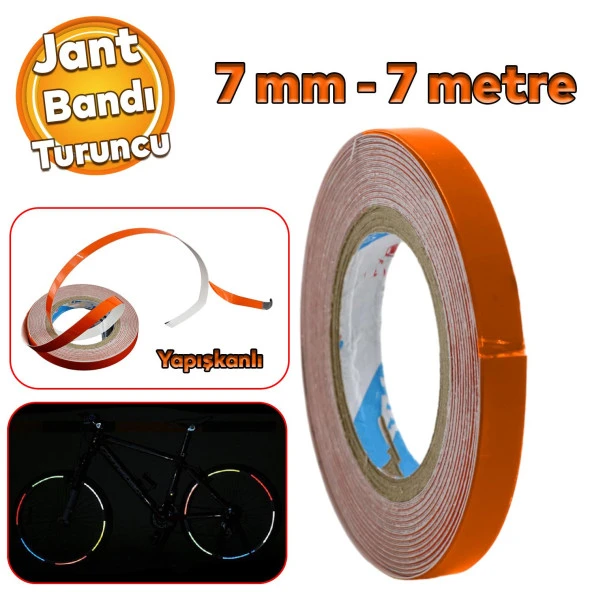 Kendinden Yapışkanlı Neon Bisiklet Araba Jant Bandı 7 mm X 7 metre Turuncu Reflektif Parlayan Bant ürün görseli 1