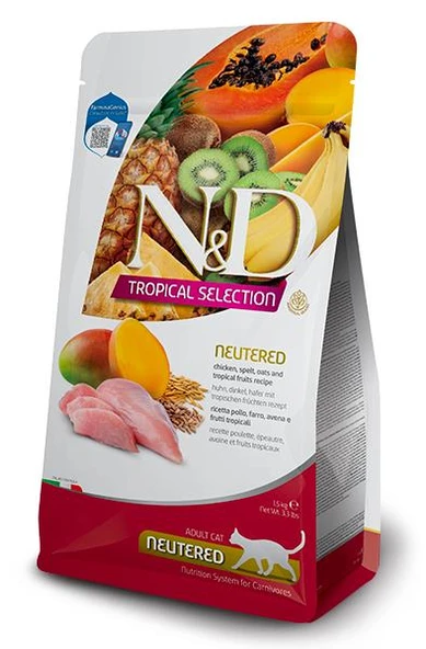 N&D Tropical Selection Tavuklu ve Tropikal Meyveli Kısırlaştırılmış Kedi Maması 10 Kg ürün görseli 1