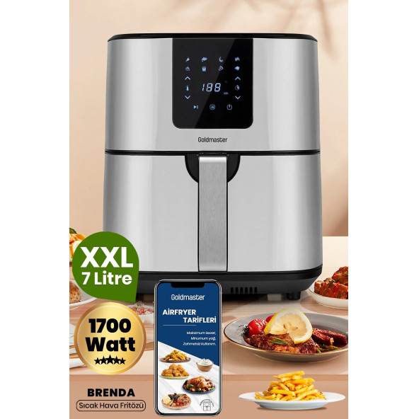 GoldMaster Brenda 7 Litre Inox Geniş Hazneli Xxl Dokunmatik 8 Ön Ayarlı Airfryer Sıcak Hava Fritözü ürün görseli 1