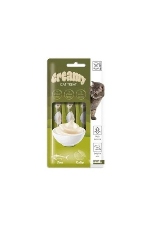 M-Pets Creamy Deniz Taraklı Ve Ton Balıklı Sıvı Kedi Ödül Maması 4x15gr ürün görseli 1