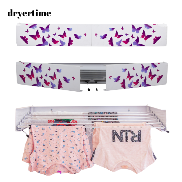Dryertime Duvara Monte Katlanır Çamaşır Kurutma Askısı(Mor Kelebekler) ürün görseli 1