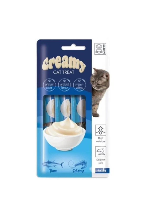 M-Pets Creamy Ton Balıklı ve Karidesli Sıvı Kedi Ödülü 4x15gr ürün görseli 1