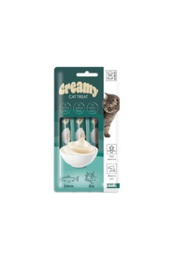 M-Pets Creamy Somon Balıklı Ve Biftekli Sıvı Kedi Ödülü 15 gr x 4 ürün görseli 1