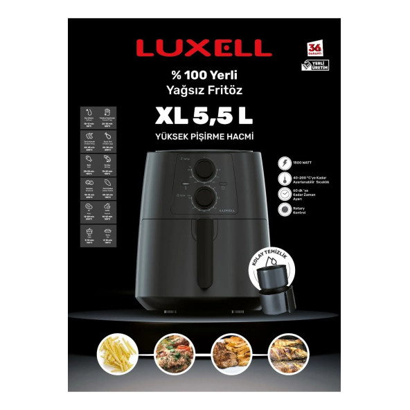 Luxell Fastfryer Xl 5.5 Litre ( Yağsız Fritöz Airfryer ) Lx-fc5130 ürün görseli 1