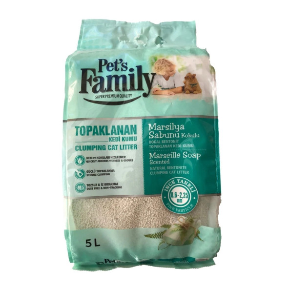 Pets Family Topaklanan Marsilya Sabunu Kokulu Doğal Bentonit Ince Taneli Premium Kedi Kumu 5 L ürün görseli 1