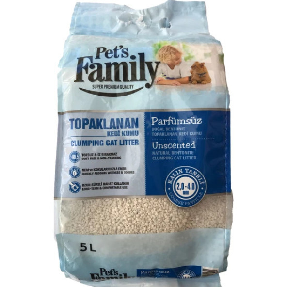 Pets Family Topaklanan Parfümsüz Doğal Bentonit Kalın Taneli Kedi Kumu 5 L ürün görseli 1