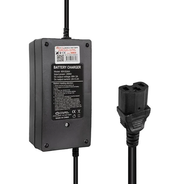 Powermaster PM-31801 60 Volt - 20 Amper IEC C15 Dişi Uçlu Kapasite Göstergeli Elektrikli Bisiklet Şarj Akü Cihazı (ADJ160-01) ürün görseli 1