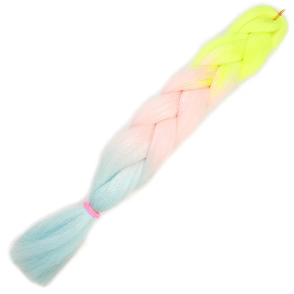 Simli Neon Sarı / Şeker Pembe / Su Yeşili Ombreli Örgülük Saç 100 Gr. 100-GPM27 ürün görseli 1