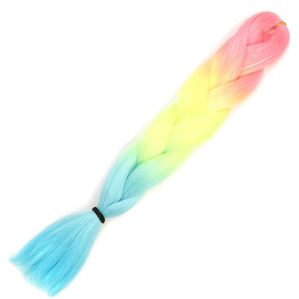 Simli Fuşya / Neon Sarı / Açık Mavi Ombreli Örgülük Saç 100 Gr. 100-GPM05 ürün görseli 1