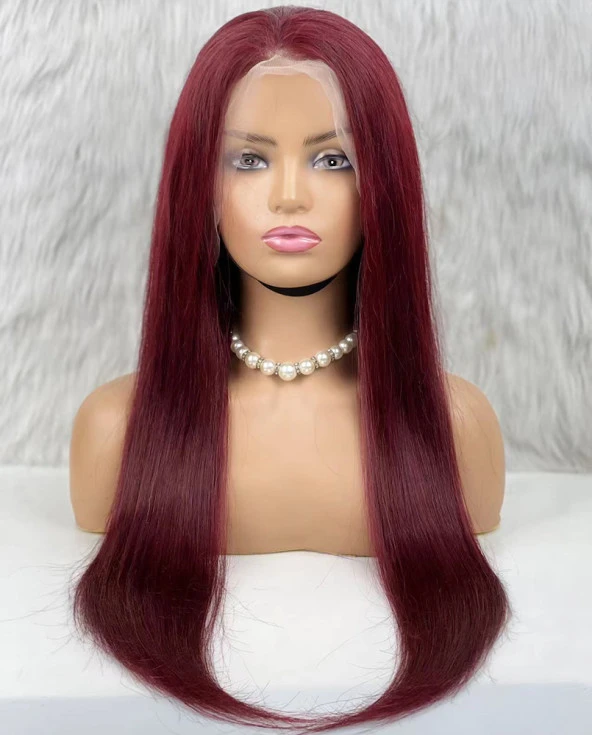 Gerçek Front Lace Tül Peruk - Düz - Koyu Kızıl 70-75cm KKSTW-28INCH ürün görseli 1